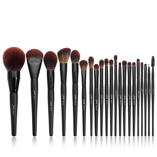 Sæt med 21 stk. makeup pensler syntetiske børster træhåndtag mat sort skridsikker greb professionel makeup