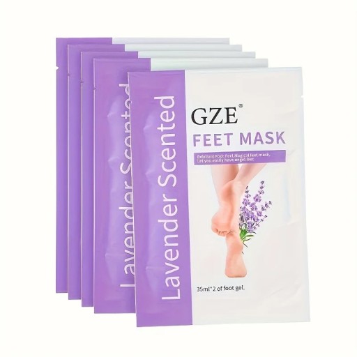 Sæt med 5 eksfolierende peeling fodmasker 35 ml Lavendel Til tørre, sprukne hæle Fjerner hård hud og døde hudceller