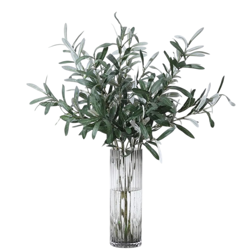 Sæt med 5 kunstige oliventræsgrene 77 cm Grønne dekorative blade uden frugt Realistisk plante i vase til bordet, brylluppet og interiøret