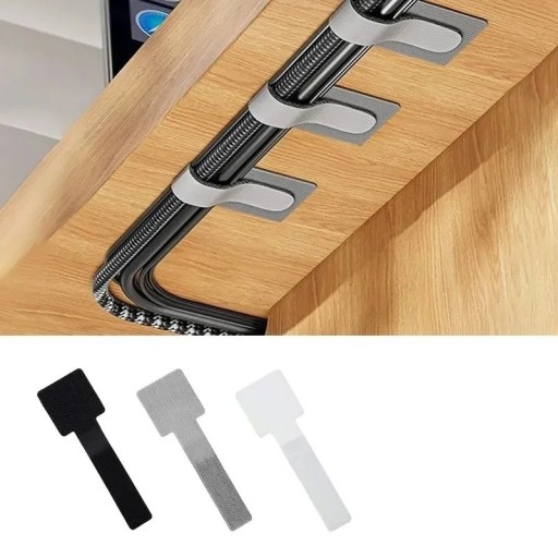 Sæt med 5 selvklæbende nylonbånd til kabelorganisering genanvendelige med velcro