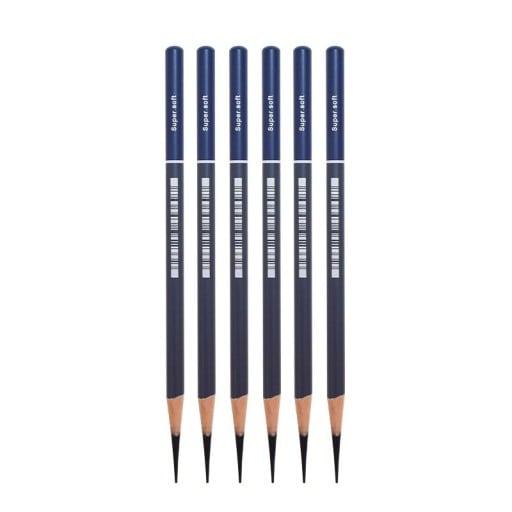 Sæt med 6 Faber Castell Goldfaber trækulsblyanter, superbløde grafitblyanter, skitsering, skyggelægning, kunstnerisk tegning, tegneudstyr