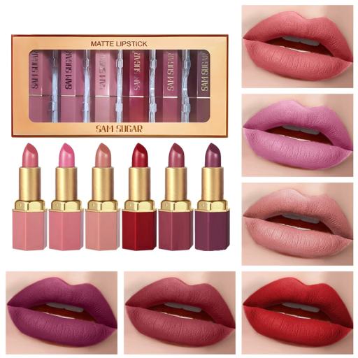 Sæt med 6 stk. matte læbestifter 2,5 ml Langtidsholdbar flydende læbestift Holdbar makeup Blød tekstur Æske 20 x 9,5 x 2,5 cm