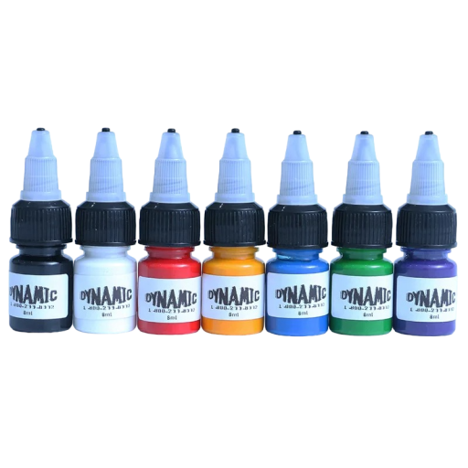 Sæt med 7 permanente tatoveringsblæk af høj kvalitet. Farvet blæk til tatoveringer og permanent makeup. Sæt med professionelle farver til øjenbryn, eyeliner og tatoveringer. 8 ml.