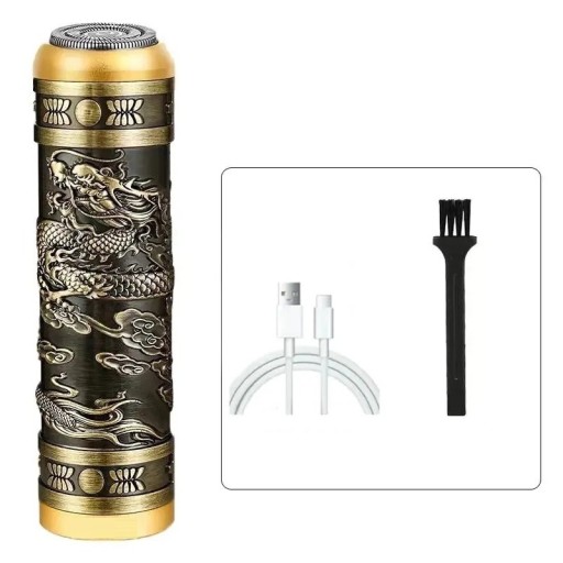 Sähköinen johdoton parranajokone USB-C-kaapelilla latauksella Pieni parranajokone kiinalaisella lohikäärmekuviolla IPX5-vedenpitävä parranajokone kelluvilla terillä Miesten parranajokone LED-akun merkkivalolla