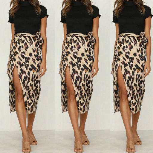Saia de leopardo feminina com fenda alta