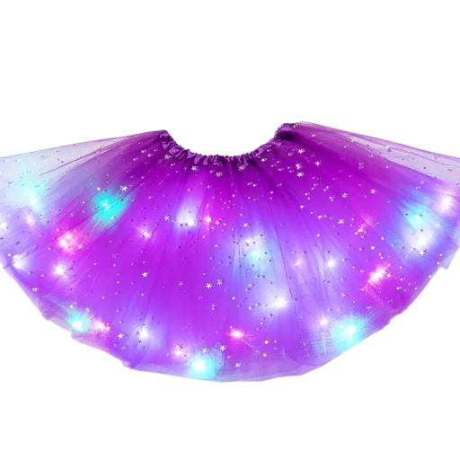 Saia de Tule LED Brilhante para Mulheres 40 cm Saia de Balé Mini com Estampado de Estrelas Saia Tutu em Camadas a Pilhas CR2032 Acessório de Carnaval