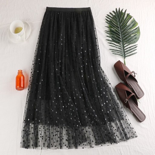 Saia midi de tule para senhora com bolinhas