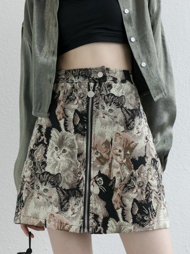 Saia mini feminina com estampado de gatos