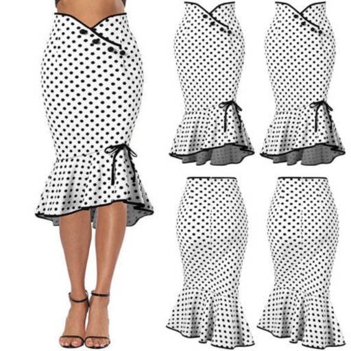 Saias de bolinhas com folhos para senhora