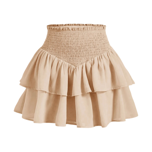 Saias mini em camadas para mulher com corte em A e cintura alta Saia curta elegante até à cintura Saia casual com volantes para uso diário e ocasiões especiais