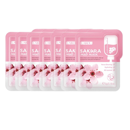 Sakura Clay arcmaszk pórusösszehúzó cseresznye arcmaszk Ránctalanító arcmaszk Hidratáló arcmaszk 5g 7db