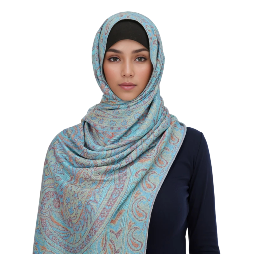 Șal hidjab din pashmina cu model oriental 70x180 cm din poliester pentru purtare zilnică și stratificare