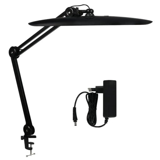 Salon LED-lamppu 18 W 117 diodeilla ja 4 kirkkausasetuksella, 40 cm kääntyvällä metallivarrella ja pöytäkiinnikkeellä ripsille