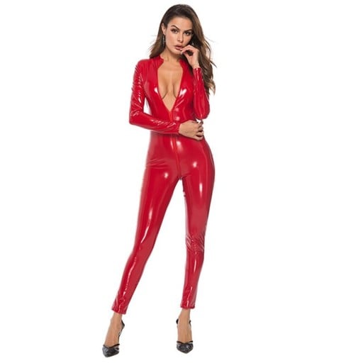Salopetă din latex pentru femei, cu fermoar