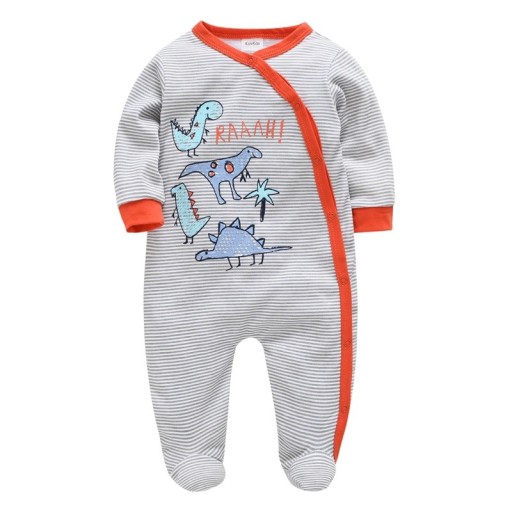 Salopetă pentru copii cu dinozauri Dupațe pentru băieți din bumbac moale și respirabil Pijama pentru nou-născuți pentru somn gri cu margine portocalie
