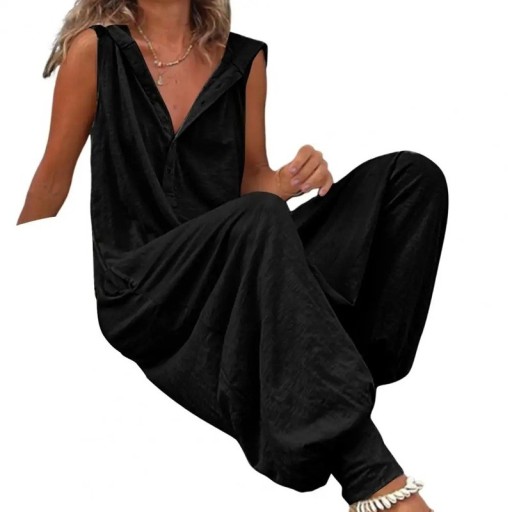 Salopetă pentru femei Model simplu Pantaloni largi Bretele late Închidere cu nasturi Decolteu în V 95% poliester 5% spandex