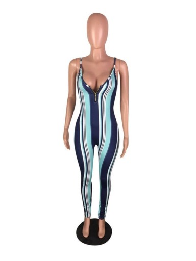 Salopette ajustée à rayures pour femmes avec zip