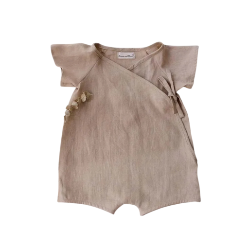 Salopette d'été pour enfants en lin et coton à manches courtes Body unicolore avec t-shirt et shorts Salopette décontractée unisexe pour bébés et tout-petits