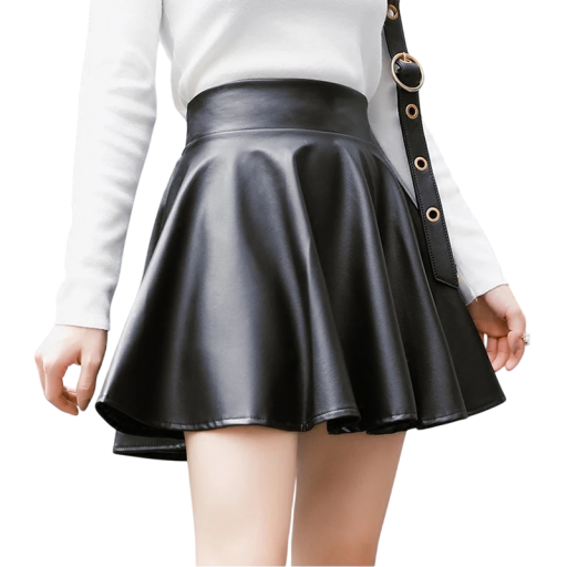 Salsa preta em miniatura para senhora em pele sintética com cintura alta Saia curta elástica até à cintura Saia PU sexy Slim fit para um visual moderno