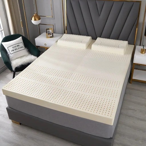Saltea din latex cu orificii de ventilație 120x200x5 cm cauciuc natural bej pentru pat francez și somn confortabil pentru o persoană