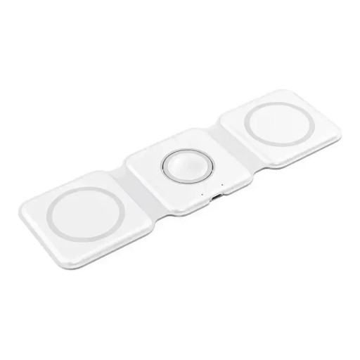 Sammenfoldelig magnetisk trådløs oplader 3i1 med USB-C kabel 1 m til iPhone Apple Watch og AirPods 15 W Hvid Rejseopladningsstation