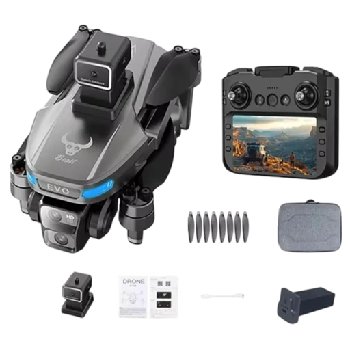 Sammenklappelig drone 31x29x9 cm med 8K HD dobbeltkamera Vidvinkelvisning GPS Forhindringsundgåelse Controller med display 3800mAh App-styring