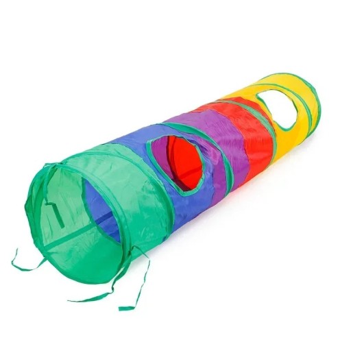Sammenklappelig farverig tunnel til katte 115 x 25 cm Polyestertunnel til leg og klatring Farverigt klatrestativ til katte Legetøj til katte til lejligheden
