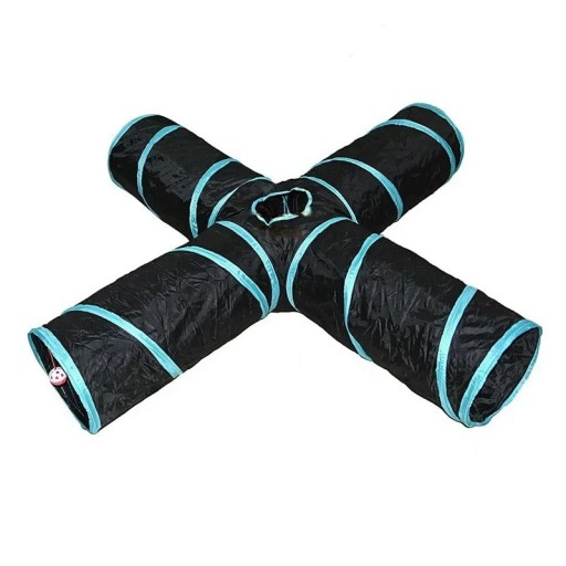 Sammenklappelig kattetunnel 50 x 25 cm Fire sammenkoblede tunneler med et hul i midten Legetunnel med bold Polyester klatrestativ