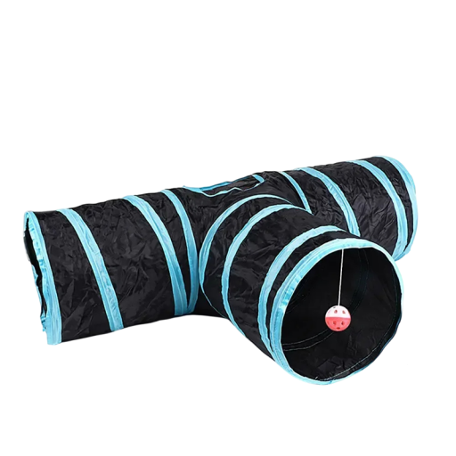 Sammenklappelig T-formet kattetunnel 80 x 30 x 25 cm Polyestertunnel med hængende bold Kravletunnel til katte Kattelegetøj
