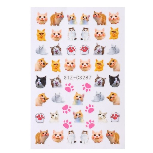 Samolepky na nehty kočka pes králíček 3D korejské kreslené zvíře samolepicí obtisky nail art dekorace manikúra roztomilé motivy příslušenství