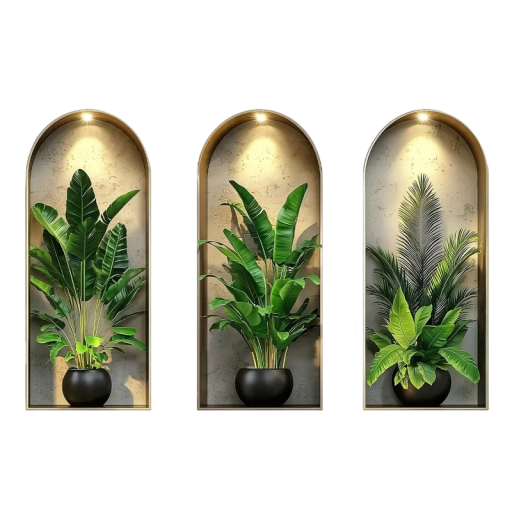 Samolepky na zeď 25 x 60 cm 3 ks PVC 3D efekt dekorativní nálepky s rostlinami samolepicí nástěnná dekorace