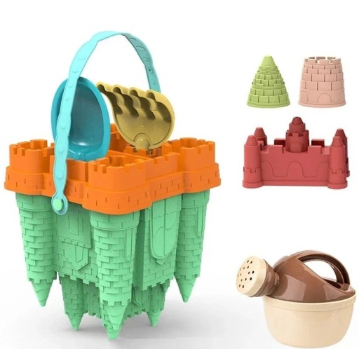 Sand and Water Toy Set with Bucket 29 × 18 cm Plastic Green-Orange Set for Children for Beach and Sandpit