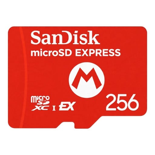 SanDisk microSD Express 256 GB Pro Nintendo Switch 2 Read up to 880 MB/s microSDXC Red With Mario Design For Games and Data