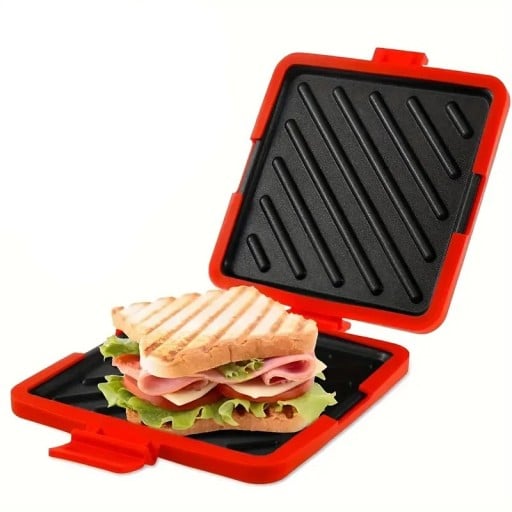Sandwich maker din silicon pentru cuptor cu microunde cu plăci de grătar din metal Curele ajustabile Suprafață antiaderentă Unelte
