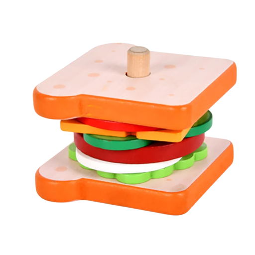 Sandwich Montessori din lemn, 8,5 x 9,3 x 7,5 cm, jucărie educativă pliabilă, simulare bucătărie, împerechere alimente, stivuire, jucărie pentru copii, joc de rol