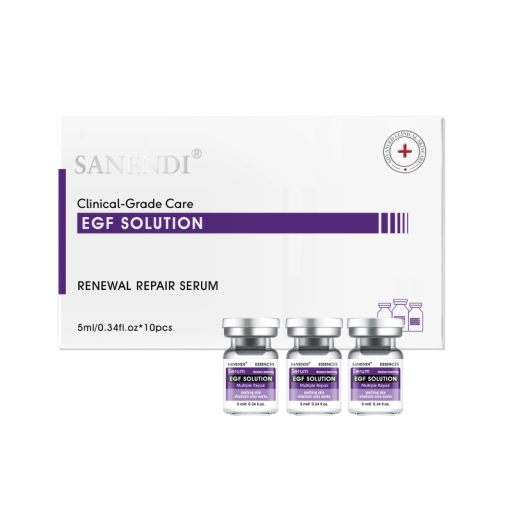 SANENDI EGF Solution serum til regenererende hudpleje 10×5 ml regenererende ampuller lilla-hvide kosmetiske serum