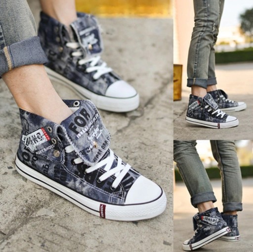 Sapatilhas de cano alto em denim para homem J1474