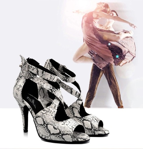 Sapatos de dança femininos com padrão de cobra