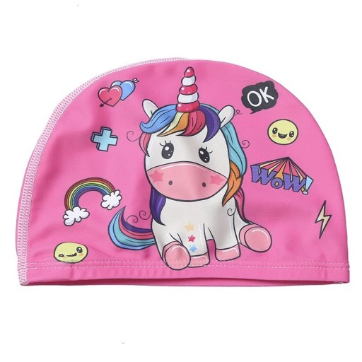Șapcă de înot pentru copii, impermeabilă, cu imprimeu de unicorn, șapcă de piscină, elastică, echipament de înot pentru copii V233