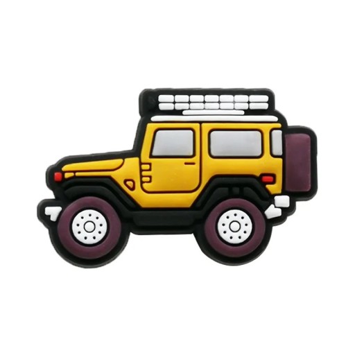 Sárga SUV dekoráció crocsyhoz 3–4 cm PVC dísz a crocs lábbelikhez kiegészítő a nyitott talpú cipőkhöz