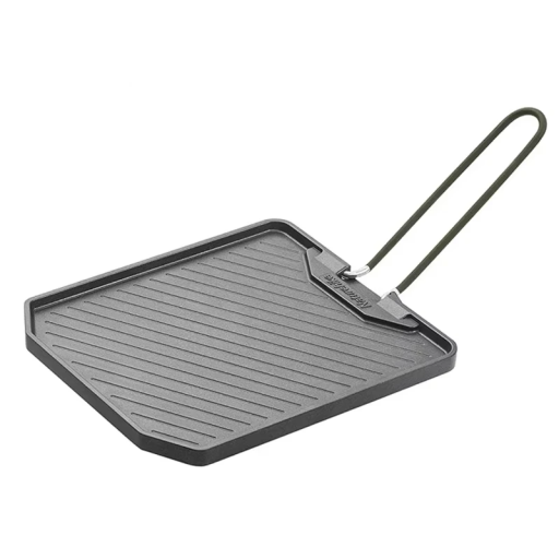 Sartén de camping de 22,6 x 19,6 cm, antiadherente, de aluminio fundido, plegable, con mango de acero inoxidable, ideal para cocinar al aire libre