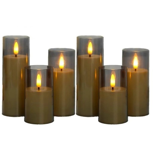 Sats med 24 st LED ljus utan låga mix storlekar 10 / 12,5 / 15 cm LED ljus på batteri grå dekorativa ljus för bröllopsdekoration