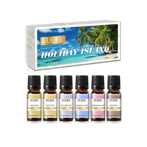 Sats med doftoljor Holiday Island 6×10 ml essentiella oljor för diffuser presentförpackning 165×72 mm aromaterapi hem