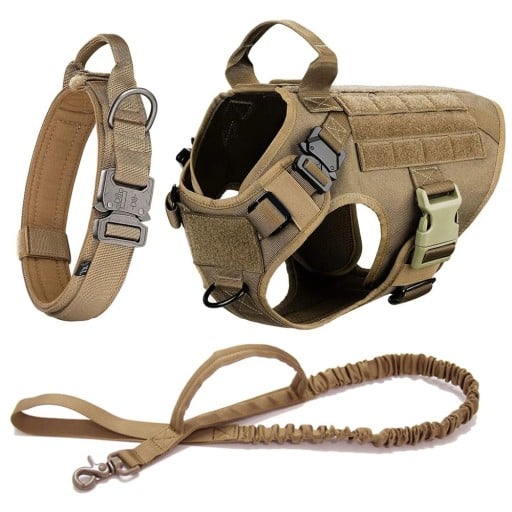 Sats med militärsele, halsband och koppel för hundar Hållbar justerbar träningsväst med kardborreband för hundar Ventilerad sele