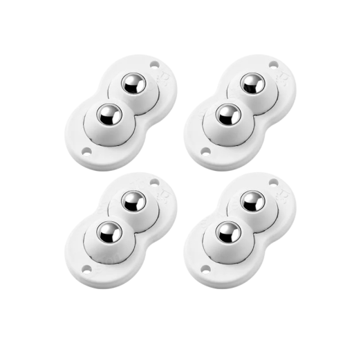 Satz von drehbaren Rollen mit Kugelmechanismus 53×30 mm, 4 Stück im Set, weiße Ausführung mit Metallkugeln für Möbelbewegungen