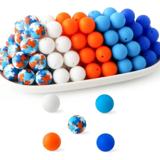 Satz von Silikonperlen 15 x 15 mm Runde Perlen 20 Stück in Blau, Weiß und Orange in 5 Farben zu je 4 Stück Material zur Herstellung von Schmuck und Dekorationen