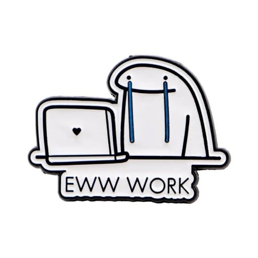 Savelta pin-figuuri kannettavan tietokoneen kanssa EWW WORK 3,2 × 2,3 cm metallinen valkoinen musta sininen merkki reppuun, takin läpään, vaatteisiin