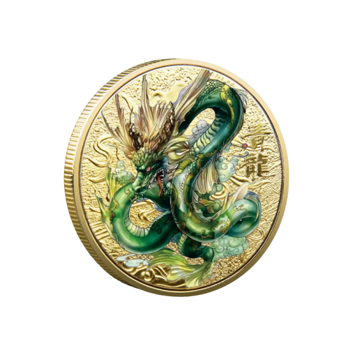 Sběratelská mince s čínskými mýtickými zvířaty Pamětní medaile pro štěstí Mince s čínskou mytologiií Pamětní pozlacená malovaná mince 4 x 0,3 cm