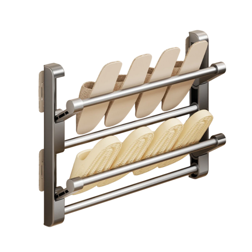 Scarpiera a muro pieghevole 2 ripiani 50 x 29,5 x 8,5 cm Supporto per scarpe autoadesivo salvaspazio Senza forature Montaggio semplice Organizzatore di calzature