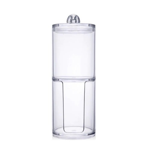 Scatola a due pezzi per dischetti e bastoncini di cotone Organizzatore in acrilico trasparente con pezzi impilabili e coperchio Dimensioni 17 x 6,8 cm